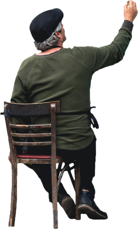 Back view of old man painting something