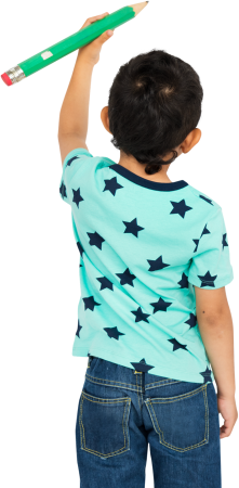 Back view of boy coloring with big pencil 2