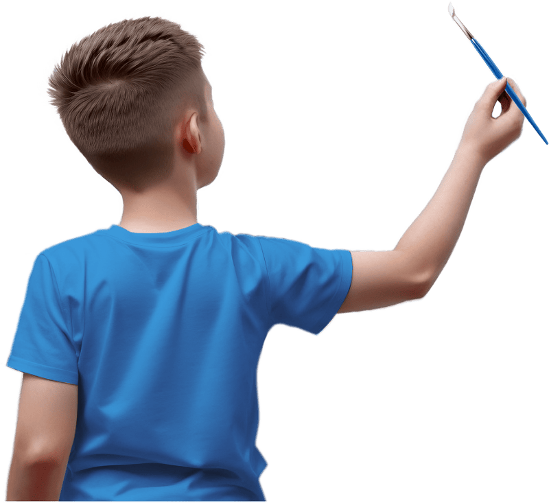 Back view of boy painting with brush