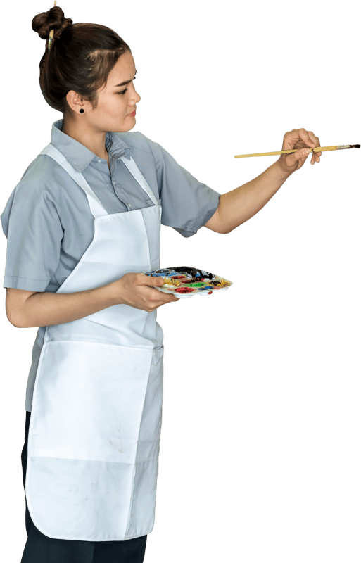 Girl painting with brush and art palette