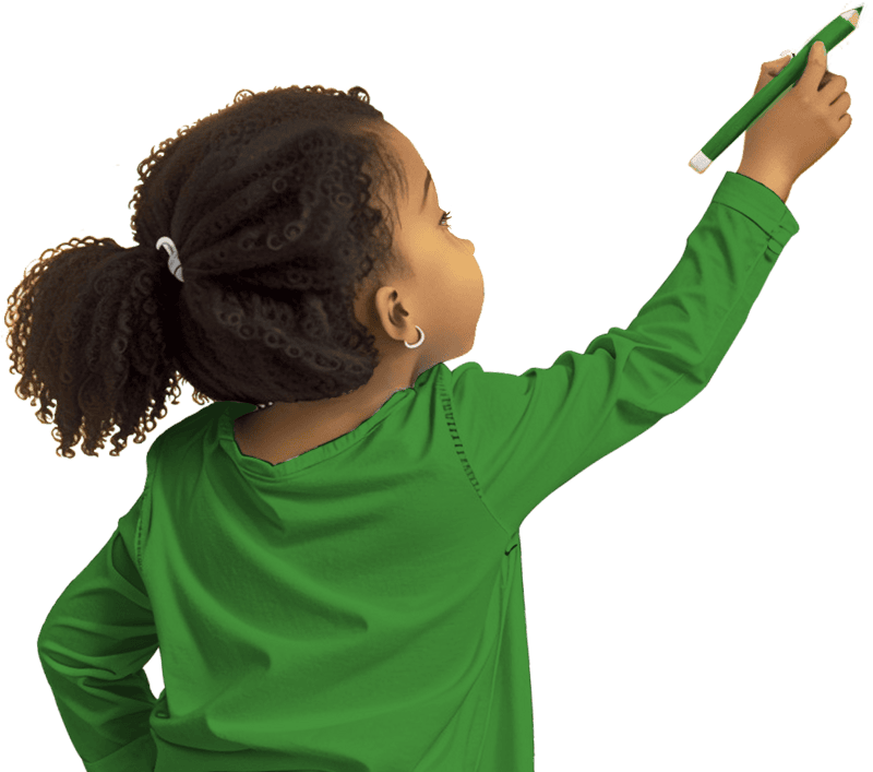 Back view of little girl coloring with pencil
