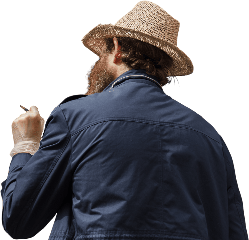 Back view of man painting