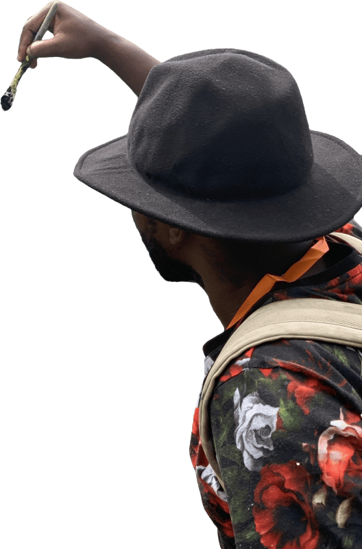 Back view of man painting with brush