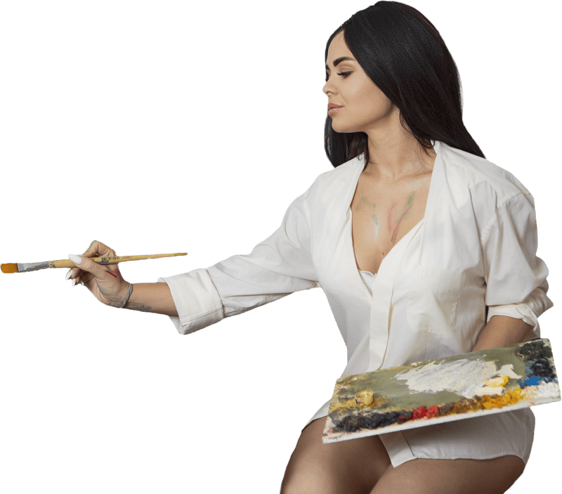 Girl painting with brush and art palette