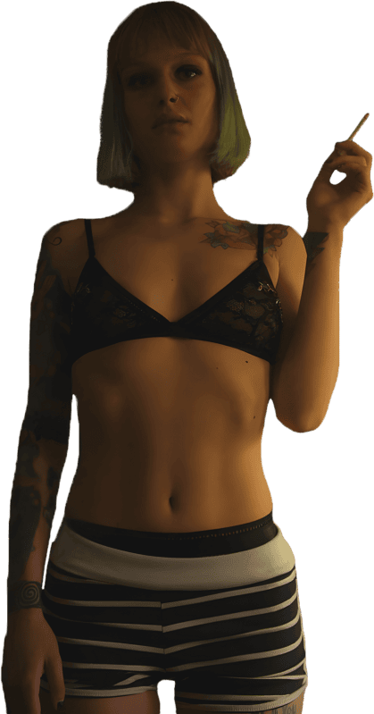 Woman Smoking in Black Brassiere