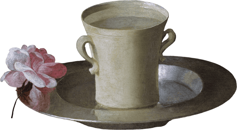 Cup of Water and Rose on Silver Plate by Francisco de Zurbaran
