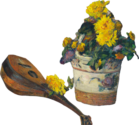Dahlias and Mandoline by Paul Gauguin