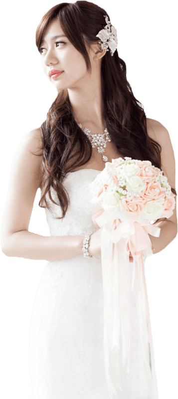 Asian Bride with Bouquet 