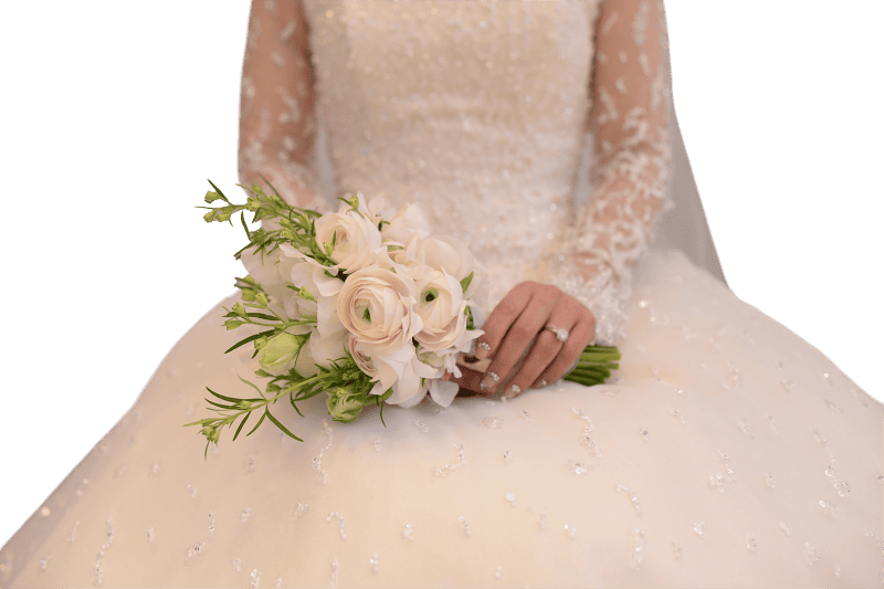 Bride in White Dress with Bouquet