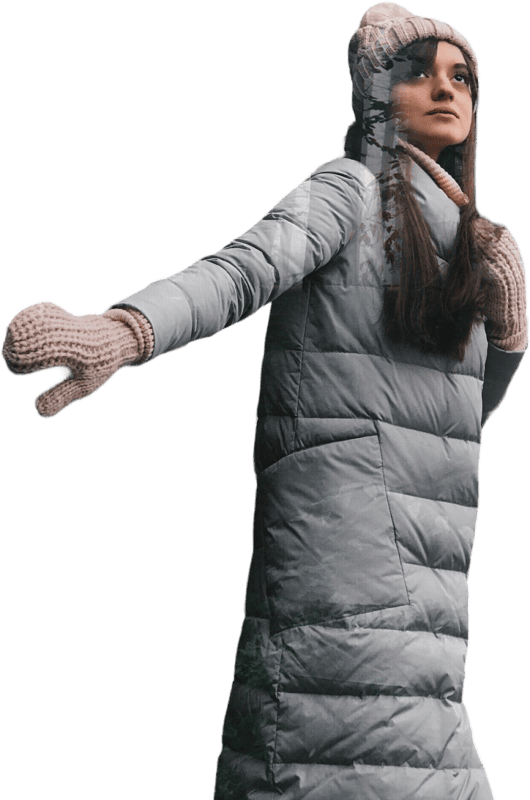 Woman in White Bubble Jacket