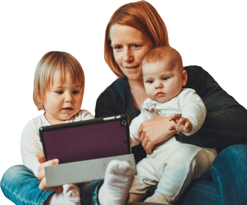 Woman with Toddler Using Tablet