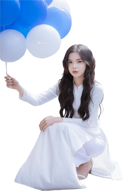 Woman in White with Balloons