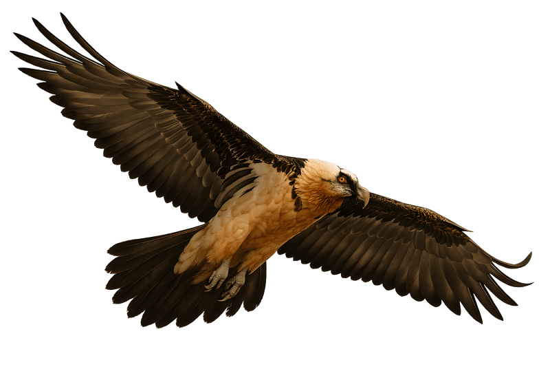 Bearded vulture realistic full body flying