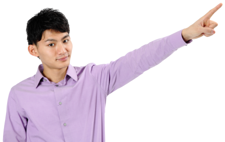 Man portrait pointing
