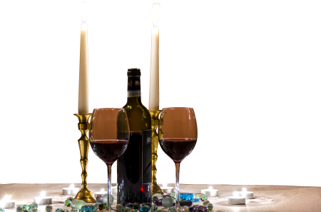 Wines glasses with romantic candles