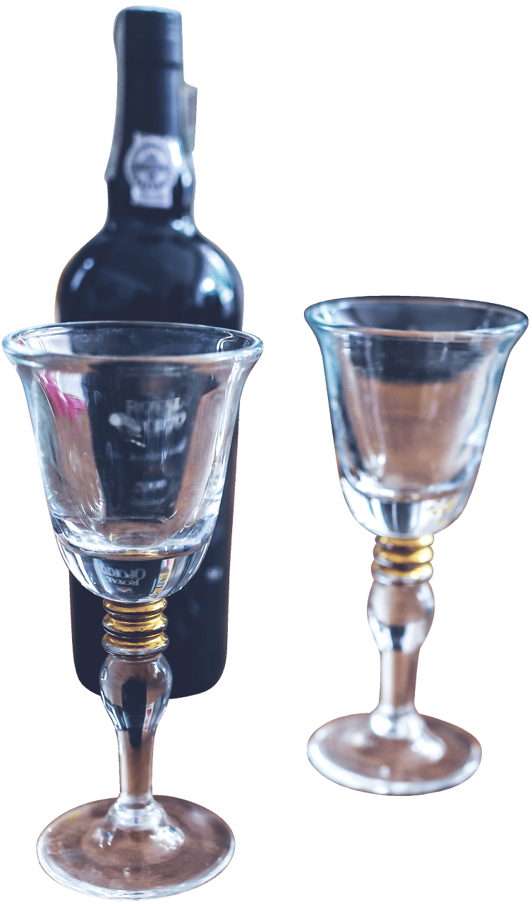 Two wine glasses amp bottle