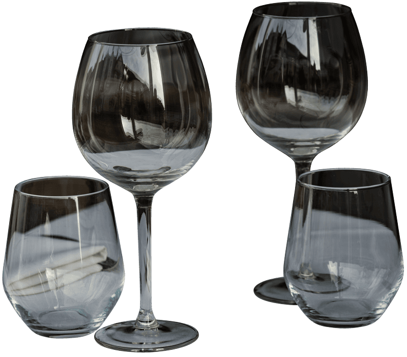 Two clear wine glasses