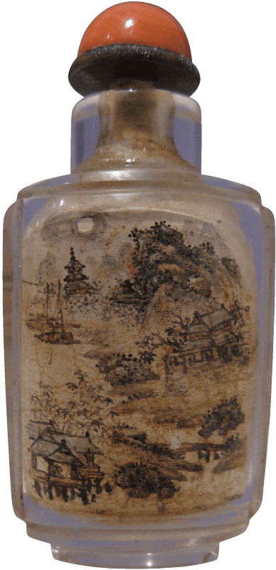 Snuff bottle with inside painted landscape early 19th century rock crystal honol