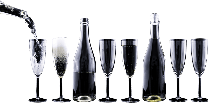 Clear wine glasses in a row