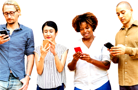 Group of diverse people using smartphones
