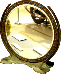 Peacock table mirror louis comfort tiffany made by tiffany studios corona ny