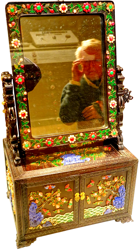 Dressing case and mirror with flowers bats birds and insects china late 1700s