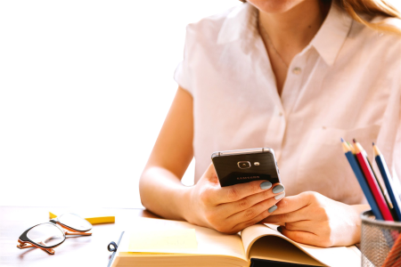 Businesswoman smartphone office