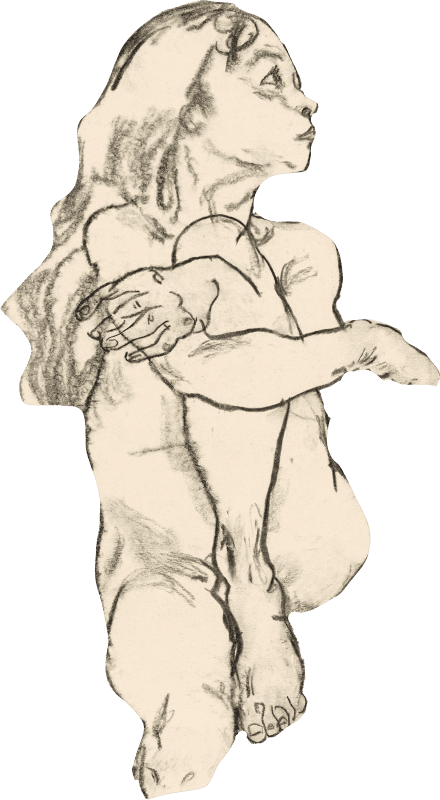 Seated Nude Girl Clasping Her Left Knee 1918 By Egon Schiele Original Female Lin