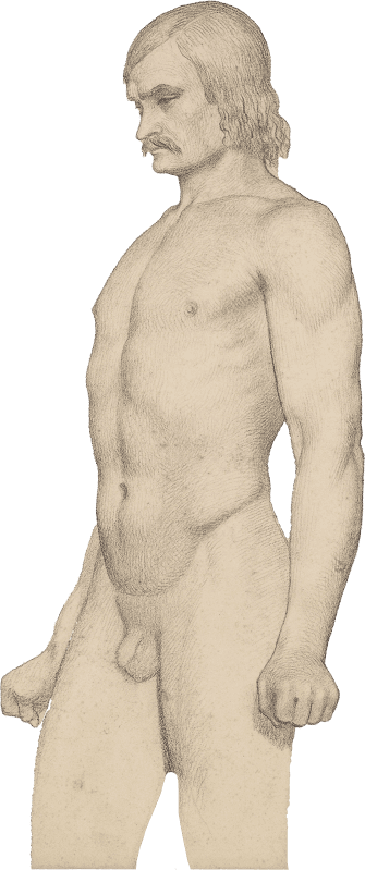 Ford Madox Brown Male Nude Academic Study Three Quarter Length Nude With Moustac