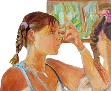 Girl In Front Of A Mirror Oil Painting on Dutch Canvas 3 Illustration