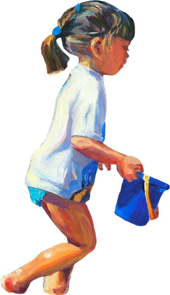 Child With A Blue Bucket Oil Painting on Canvas 40X50cm Illustration