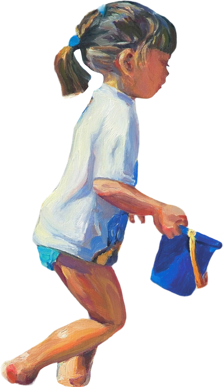 Child With A Blue Bucket Oil Painting on Canvas 40X50cm Illustration