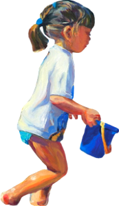 Child With A Blue Bucket Oil Painting on Canvas 40X50cm Illustration