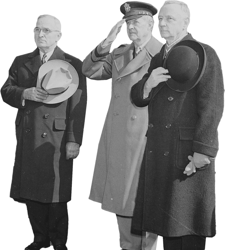 Photograph Of President Truman With Two Unidentified Men Standing Beside His Car Original