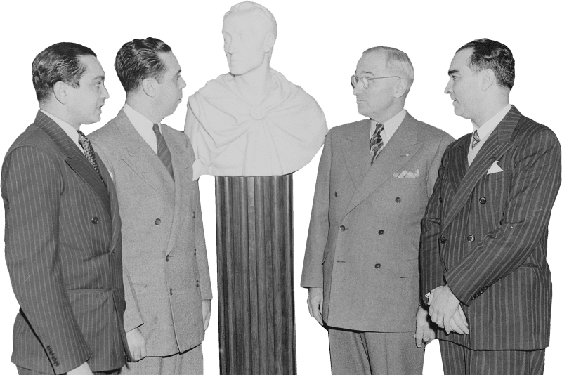 Photograph Of President Truman Receiving A Bust Of Simon Bolivar From A Venezuel Original