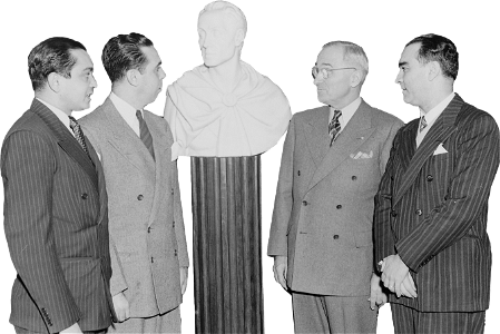 Photograph Of President Truman Receiving A Bust Of Simon Bolivar From A Venezuel Original