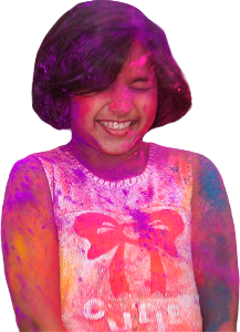 Young Girl Covered in Pink Powder
