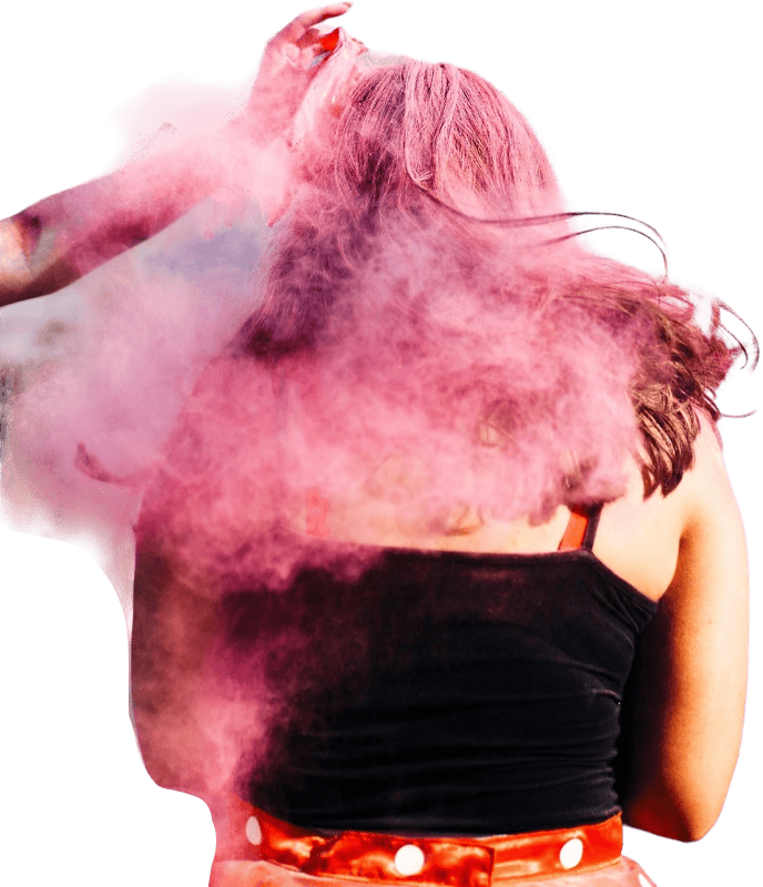 Woman Hair Covered with Pink Powder