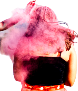 Woman Hair Covered with Pink Powder