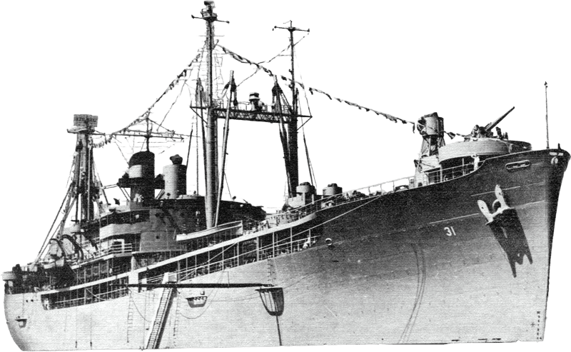 USS Tidewater Ad 31 at Anchor Circa in 1954