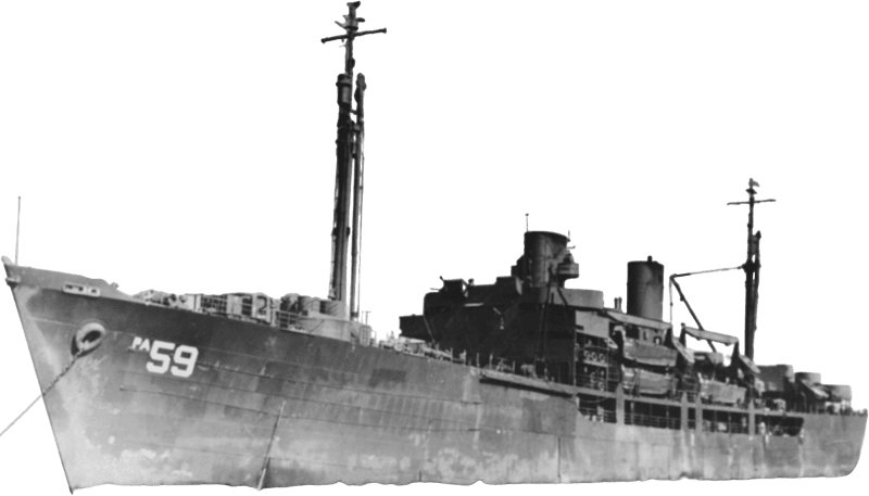 USS Audrain Apa 59 at Anchor Circa in 1945 Nh 74298