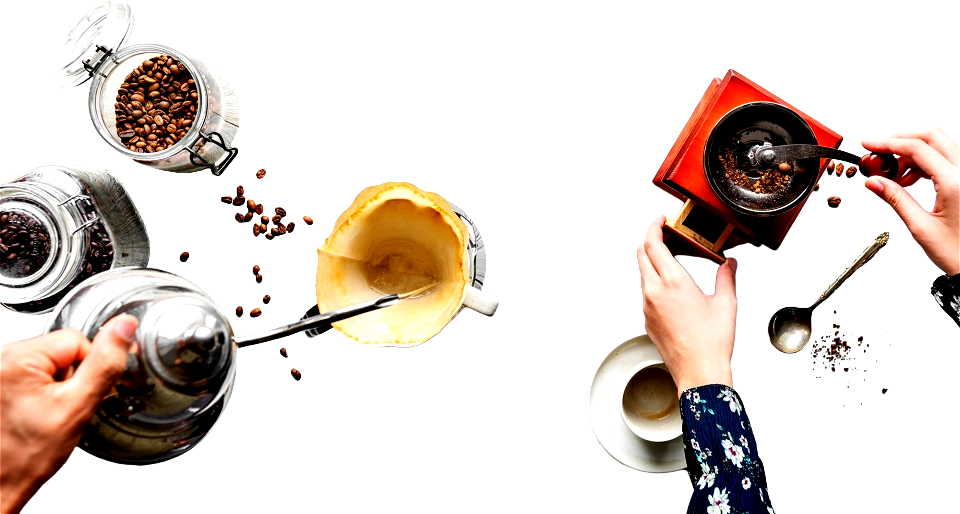 Hands preparing coffee