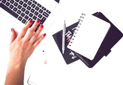 White Laptop Female Hand Note Pen Phone Desk