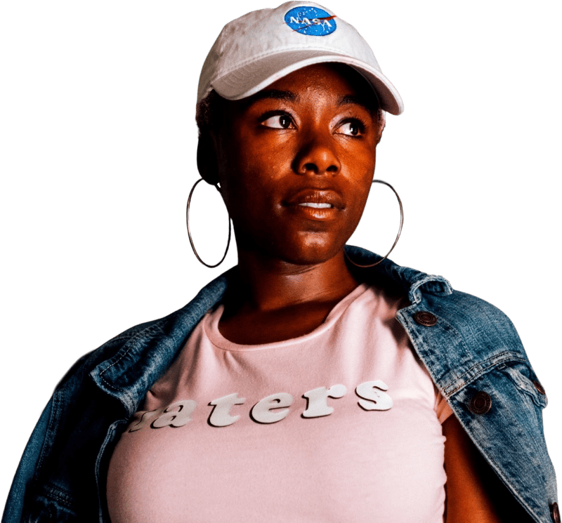 Woman Wearing White Cap and Pink Crew Neck Shirt