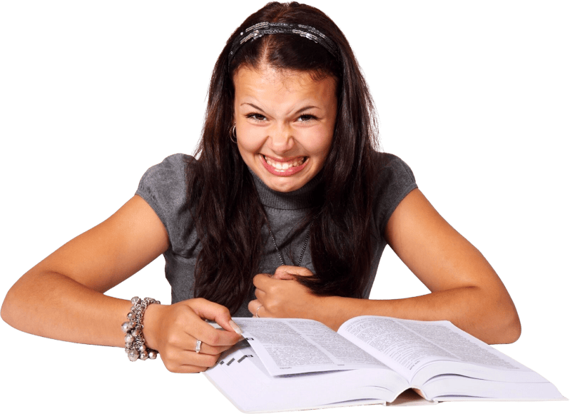 Woman in Gray Puff Sleeve Turtleneck Shirt Sitting at the Table Scanning Book Ph