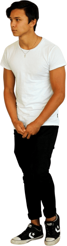 Man Wearing White T-Shirt and Black Jeans Standing