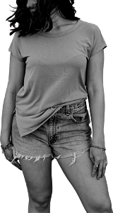Grayscale Photography of Woman Wearing T Shirt and Denim Short Shorts