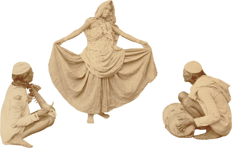 Unknown dancer nautch woman with two musicians in india around 1860