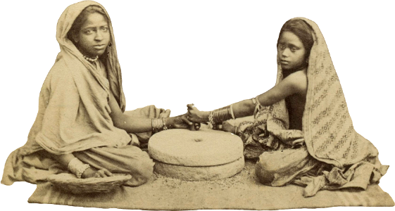 Unknown two women grinding in india before 1880