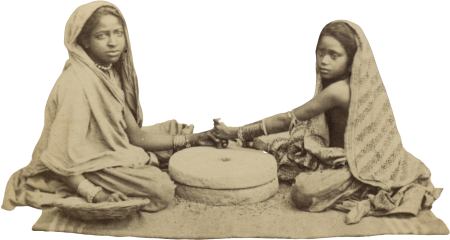 Unknown two women grinding in india before 1880